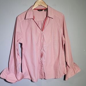 Eddie Bauer Y2K Long Sleeve Collared Pin Striped Button Down Blouse